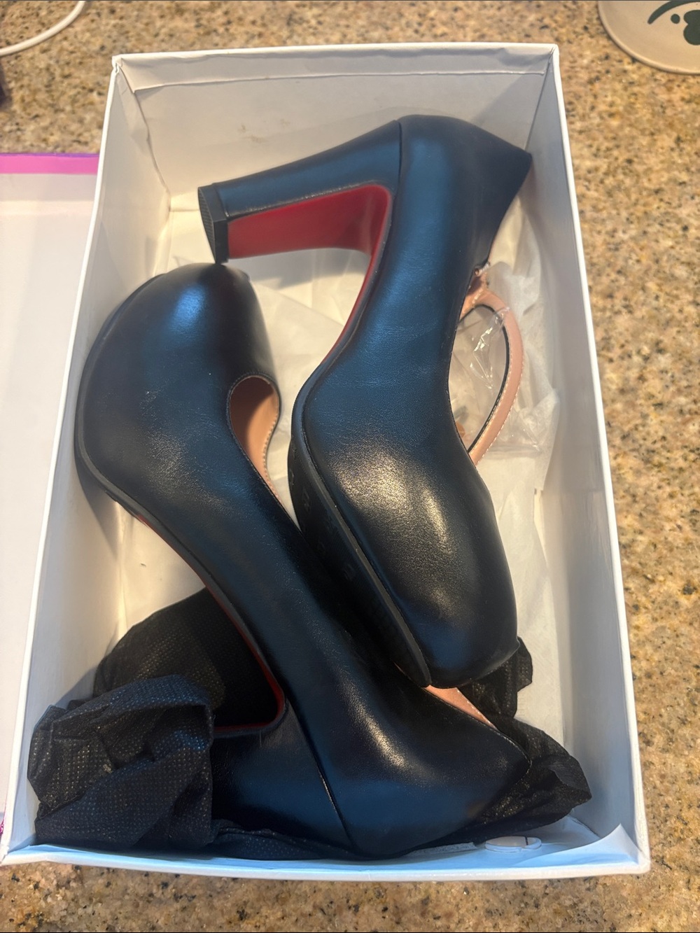 Classic Black Leather Women's Pumps with Red Accents size 40